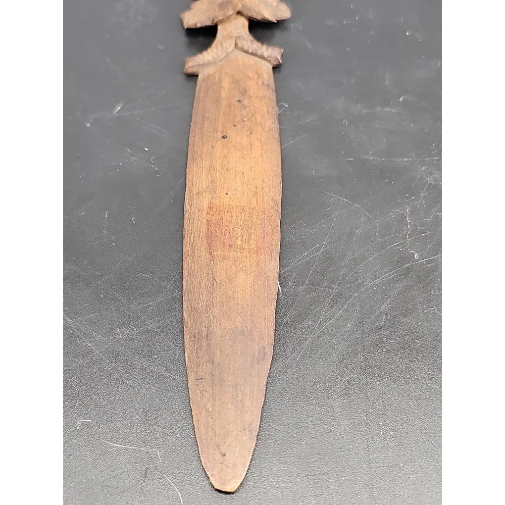 Signed Letter Opener Vintage Black Forest Switzerland Leaf Floral Wood Carved